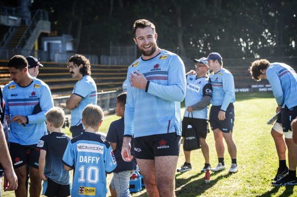 Waratah Jed Holloway is all smiles at Leichhardt Oval on Friday.