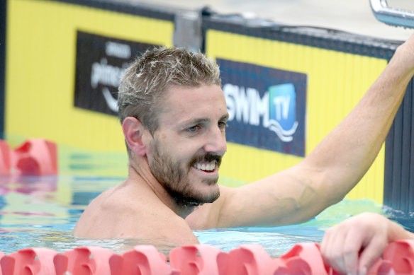 Paralympic swimmer Brenden Hall at the 2021 Australian Multi-Class Swimming Championships in April.