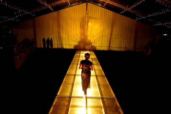 The Archibald Fountain in Hyde Park enclosed in the Gold Dinner marquee in 2004.