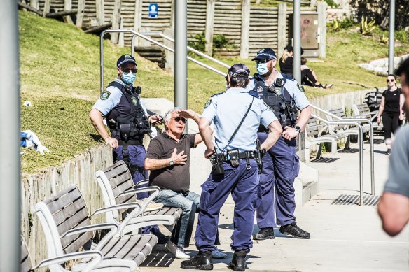 NSW Police patrol Bondi Beach on Saturday.