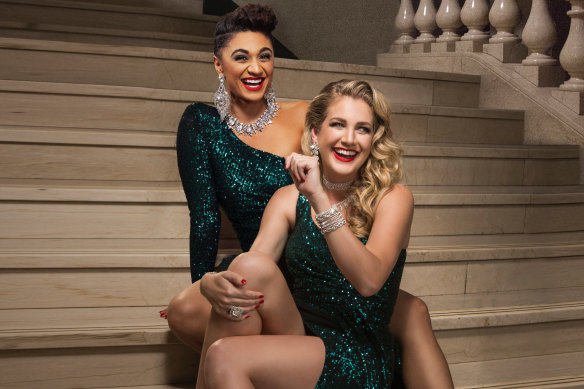 Emily Havea (back) and Georgina Hopson star in Gentlemen Prefer Blondes.