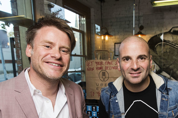 Radek Sali and George Calombaris at Jimmy Grants in Fitzroy in 2016.