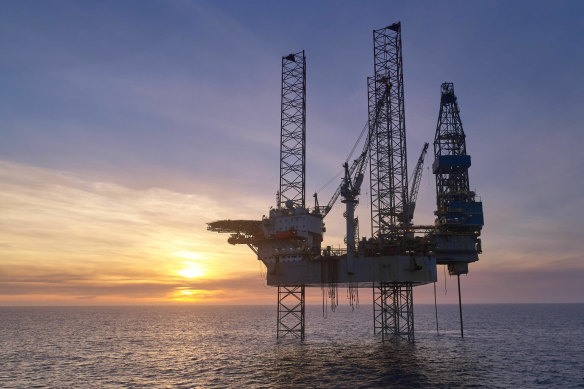 A gas rig at the West Barracouta wells in the Bass Strait.