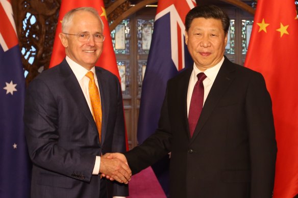 Prime Minister Malcolm Turnbull met with Chinese President Xi Jinping in 2016.
