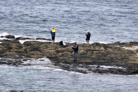 People rock fishing at Forrest Caves. 