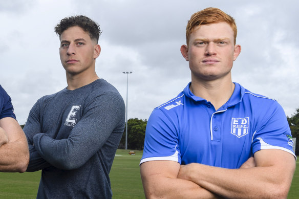 Mark Nawaqanitawase and Tane Edmed ahead of the Shute Shield final in 2020.