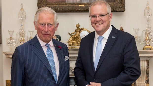 Then Prince Charles, Now King Charles, with former prime Minister Scott Morrison, who was awarder in the 2025 King’s Birthday Honours.