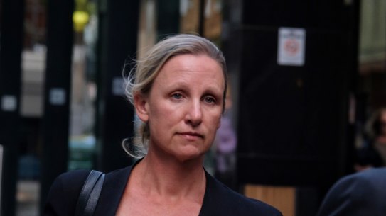 Megan Schutz leaves the IBAC hearings in Melbourne on Monday.