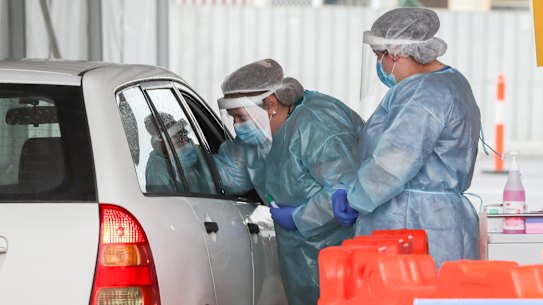 A drive-through COVID-19 testing site in Geelong.