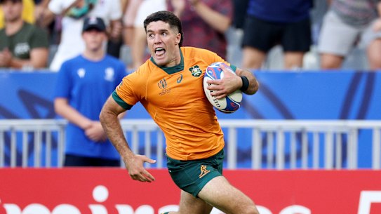 Ben Donaldson scores against Georgia in Australia’s World Cup opener.