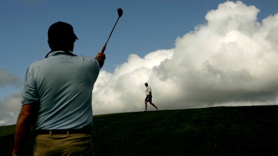 Golfers playing a round at St Michaels Golf Course at Little Bay in the eastern suburbs, which is crown land.