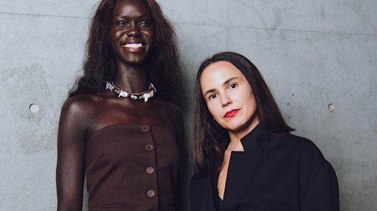 Designer Jackie Galleghan, founder of Madre Natura, with model Unice Wani.