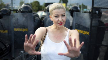 Maria Kolesnikova, one of Belarus' opposition leaders, during a rally in Minsk on August 30.