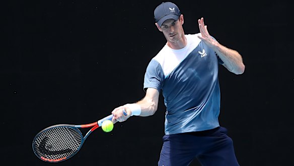 Three-time singles major winner Andy Murray during a practice session at Melbourne Park.