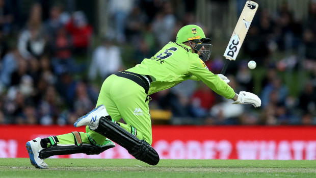 Alex Hales plays an unorthodox shot for the Thunder.