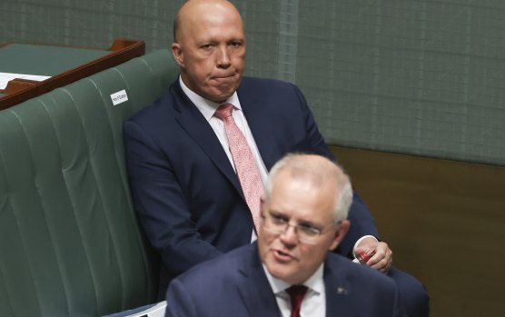 Scott Morrison and Peter Dutton in Question Time on Thursday.