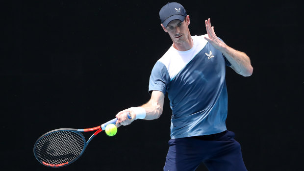 Three-time singles major winner Andy Murray during a practice session at Melbourne Park.