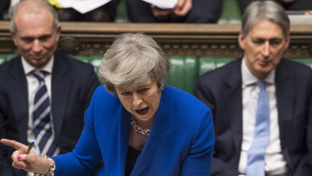 British Prime Minister Theresa May speaking during a Brexit debate.