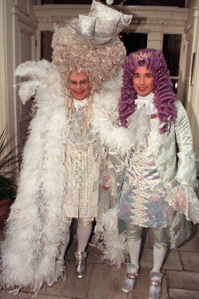 How Elton John celebrated his 50th birthday in 1997, dressed as Louis XVI alongside his partner David Furnish.