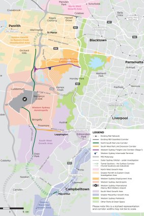 A NSW government map of potential transport connections in Western Sydney from June 2020.
