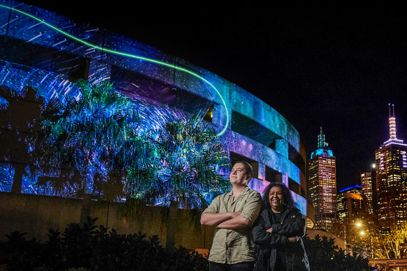 Maree Clarke’s Spirit Eel in Ancestral Memory on Hamer Hall, made with Mitch Mahoney. Clarke is making an artwork that will appear across all five new rail stations in Melbourne.