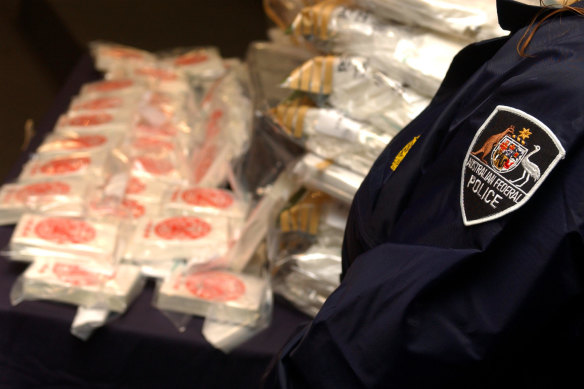 Australian Federal Police display the heroin seized in the Pong Su operation.