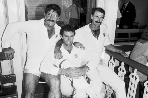 From left: Rod Marsh, Greg Chappell and Dennis Lillee during their last Test for Australia.