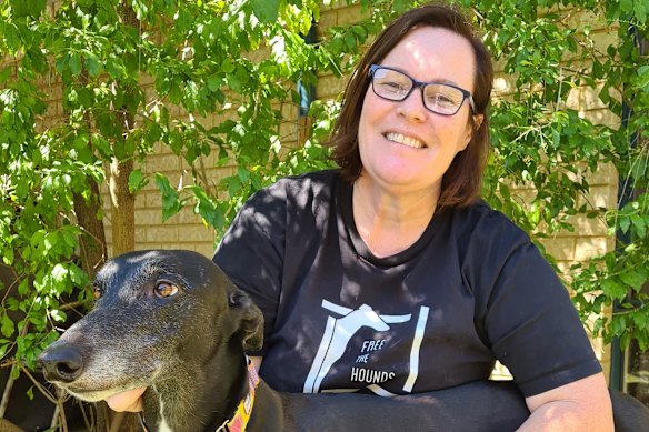 Free the Hounds president Melissa Harrison with her rescued greyhound Anna.