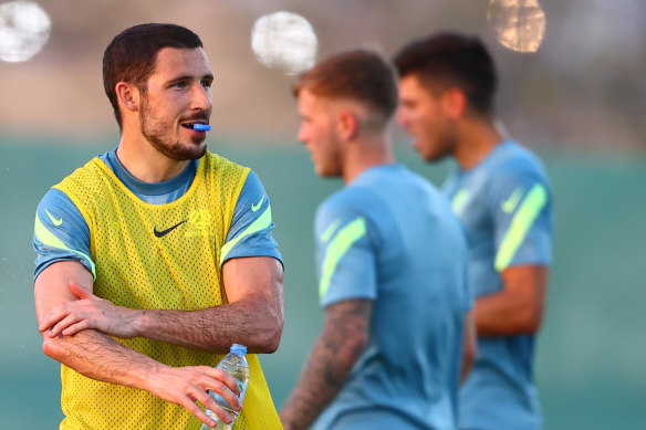 Mathew Leckie pictured during a Socceroos training session in Dubai earlier this month. 