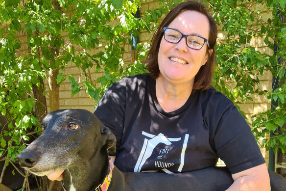 Free the Hounds president Melissa Harrison with her rescued greyhound Anna. 