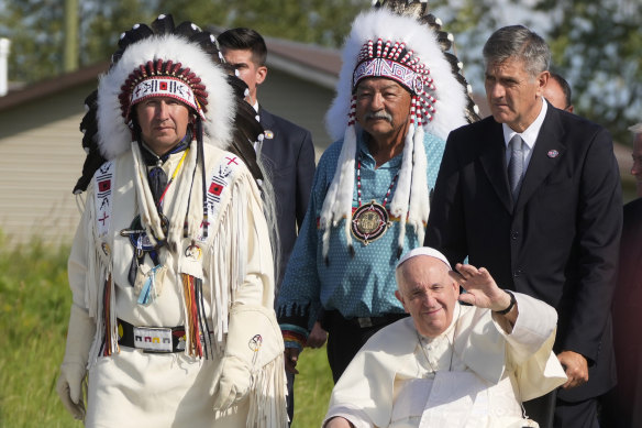 Pope Francis arrives for a pilgrimage at the Lac Saint Anne, Canada, last year.