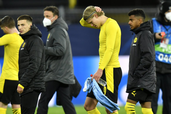 Dejected young Dortmund star Erling Haarland after the match.