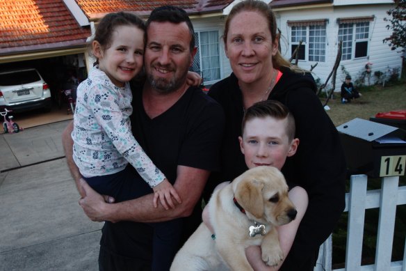 Kevin and Katy Noone with their children Zara and Finn and their new puppy Georgia.