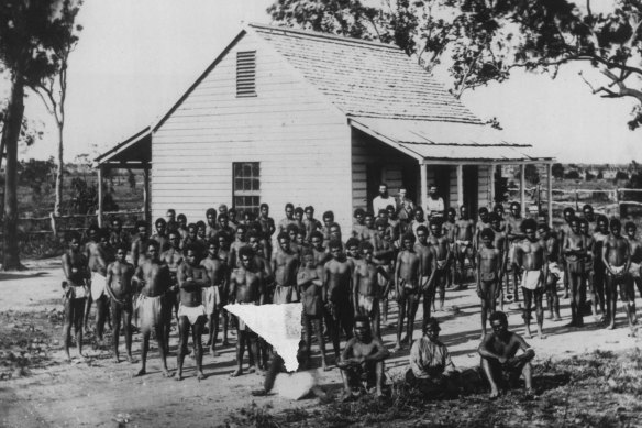 Kanakas from various Pacific islands on a Queensland plantation during the blackbirding days early in the 20th century.