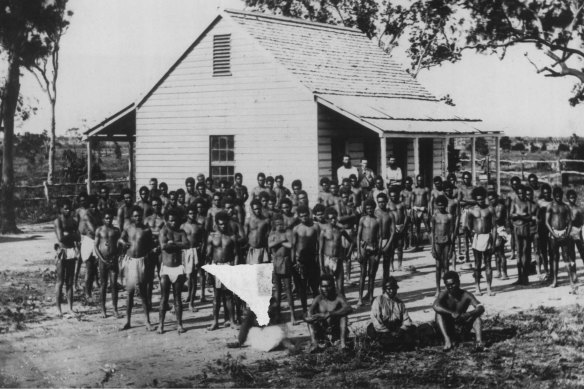 Kanakas from various Pacific islands on a Queensland plantation during the blackbirding days early in the 20th century.