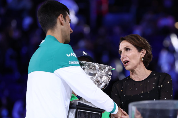 Hrdlicka  with Novak Djokovic at this year’s Australian Open men’s final.
