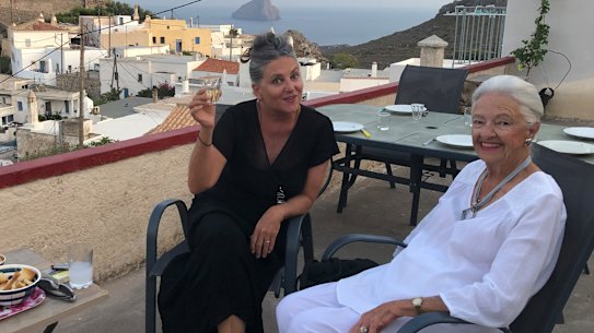 Susan Johnson and her mother on Kythera, 2019.