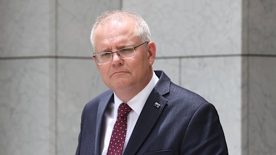 Prime Minister Scott Morrison during a press conference on the COVID-19 vaccine roadmap, at Parliament House in Canberra.