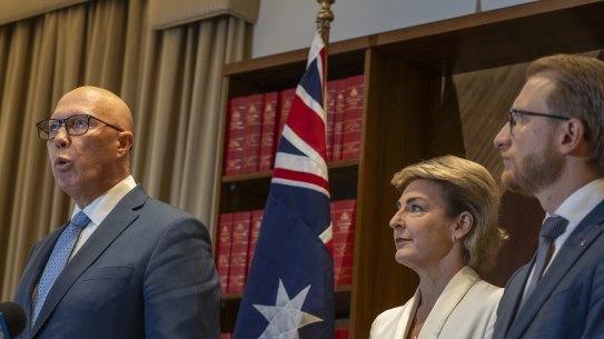 Opposition Leader Peter Dutton in Melbourne on Monday demanding federal Labor introduce racketeering laws.