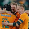 The Wallabies celebrate a remarkable victory at Ellis Park.