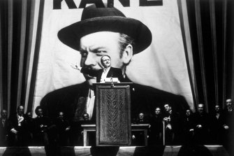 Orson Welles in the lead role in his 1941 film Citizen Kane.
