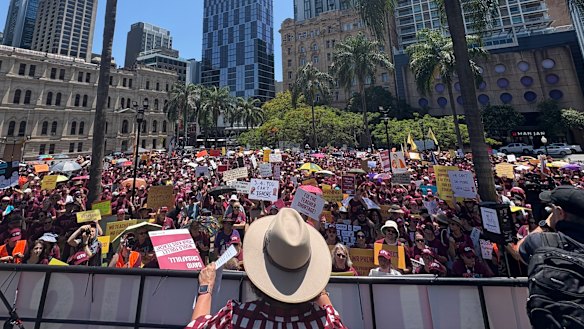 Thousands of teachers on strike rally in Brisbane’s CBD.