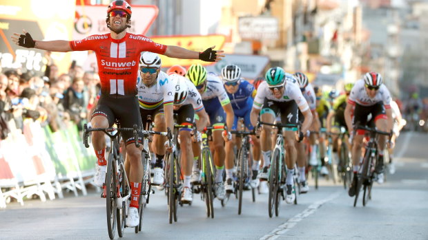 Canberra cycling star Michael Matthews sprints to victory in the second stage of the Tour of Catalonia.