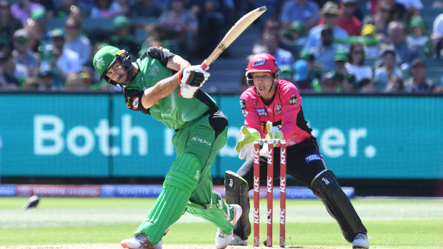Master blaster: Glenn Maxwell takes full toll of the Sixers attack.