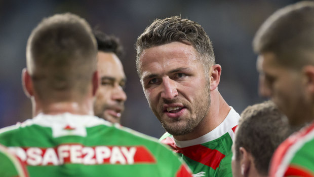 Paying the price: South Sydney superstar Sam Burgess lays down the law as the Rabbitohs go down to Parramatta in round 12.