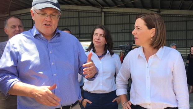 Prime Minister Scott Morrison joins LNP leader Deb Frecklington in Townsville on Wednesday.