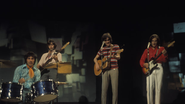 The Kinks performing on TV in 1969. Ray Davies is second from right.