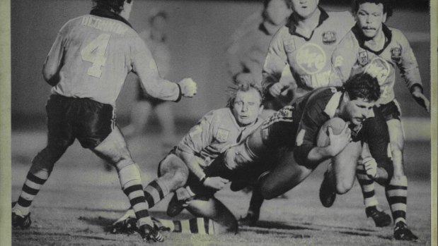 American dream: NSW captain Peter Sterling tackles Gene Miles during the State of Origin clash in California in 1987.