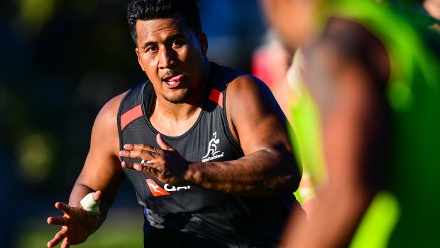 Excited: Brandon Paenga-Amosa at Wallabies training.