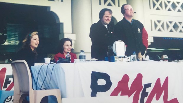 Jane Marwick, Gary Shannon and the PMFM Morning Crew broadcasting live in the 90s.